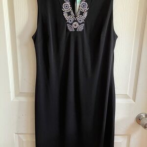 Magnolia Black Dress with Embellished Neckline